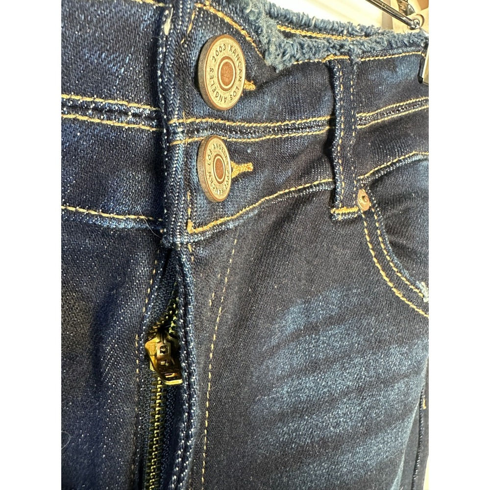 Kancan Gill High Rise Flare Jeans Dark Wash Distressed Raw Hem Size 13 / 30 - Picture 8 of 16
